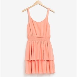 Express Tiered Ruffle Fit And Flare Dress, Coral